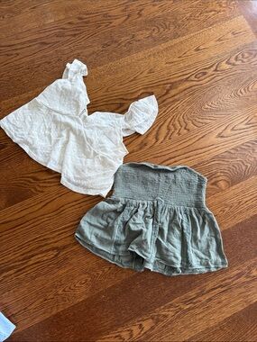 Lightweight White Ruffle Sleeve Top + Sage Green Smocked
